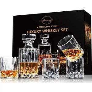 Outils à barres 5 pièces Whisky Decanter Set Boîte-cadeau de décanteur de whisky sans plomb avec 4 verres Crystal Bourbon Whisky Decanter Set 240426