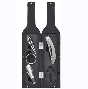 Outils de bar 5 pièces ouvre-bouteille ensemble outils d'ouvre-bouteille avec ouvre-tire-bouchon coupe-feuille 2 en 1 verseur/bouchon anneau d'égouttement bouteille forme boîte-cadeau 240322