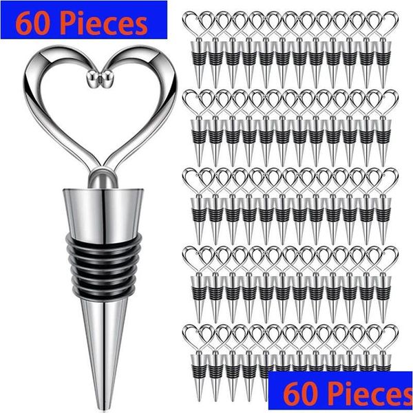 Outils de bar 60pcs en forme de coeur vin rouge champagne bouchon de bouteille cadeaux de mariage saint-valentin ensemble accessoires 240119 livraison directe maison ga dhros