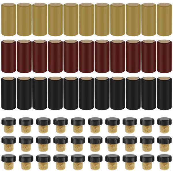 Outils de barre 60pcs Scelleur de vin pour bouteilles Kit de rescellage de bouteilles avec capsules thermorétractables en PVC Bouchon en forme de T en bois 231018