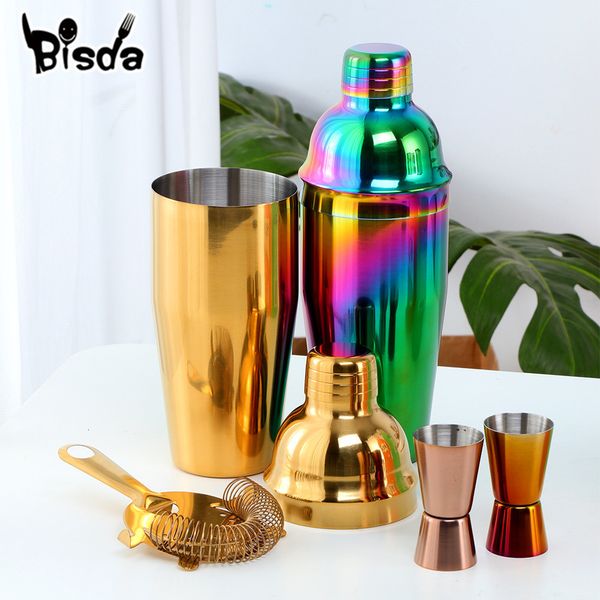 Bar Tools 750ml Acero inoxidable Boston Cocktail Set Shaker Wine Pourers Gold Tool con colador Taza de medida tierna 230225