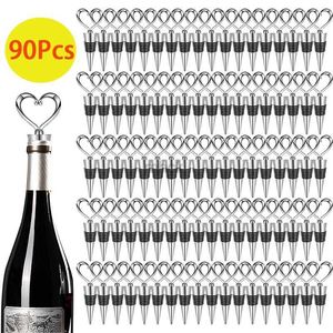 Outils de bar 90 pièces bouchons de vin de coeur faveur de mariage de mariage pour les invités bouchons de bouteille de vin de coeur d'argent bouchons de champagne de coeur économiseurs de vin 240322