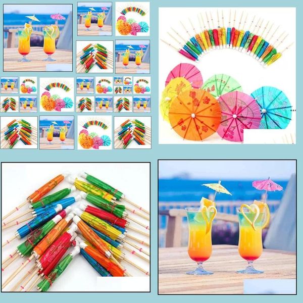 Bar Outils Bar Outils Papier Cocktail Parasols Parapluies Boissons Picks Mariage Événement Fête Fournitures Vacances Garnitures Titulaires 144Pcs / Se Dhgu7