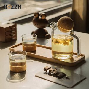 Outils de bar BOZZH Pot d'eau en verre créatif avec boule en bois théière à fleurs anti-éclatement bouilloire jus froid liège café pichet boisson 230308