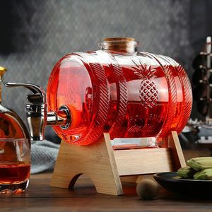 Outils de bar Carafe à vin de whisky en baril de verre sans plomb avec support en bois pour liqueur Bourbon 231107