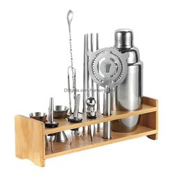 Bargereedschap Cocktail Bartending Set Houten standaard Mtifunction Display Barbenodigdheden Drinkware Shaker voor thuis 231216 Drop Delivery Dhw9E