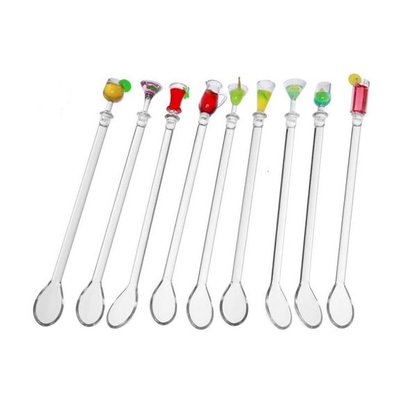 Herramientas de bares Pelabezas de cóctel Vaso de vino Cuchara de hielo Stice Swizzle Stick Acrílico Barita de revestimiento Jugo de frutas Mezcla de 10pcLot 230612 Drop dhdtr