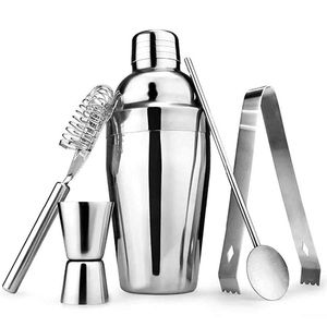 Bar Outils Cocktail Shaker 750 ml Double Jigger Mélange Cuillère Pinces À Glace Crépine En Acier Inoxydable Barman Kit KDJK2204