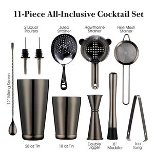 Bar Tools Cocktail Shaker Set 2 Gewogen Boston Shakers Stroeier Jigger Muddler en Spoon Ice Tong Bottle Pourer 230814