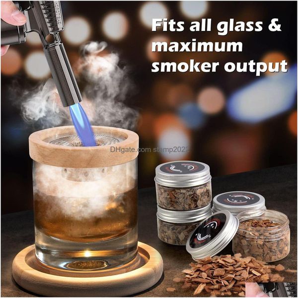 Outils de bar Ensemble de fumeur de cocktail Capot en bois fumé en bois Whisky Fumer Chips Boîte Cocktails Infuser Kit Accessoires de cuisine 230829 Dro Dhary