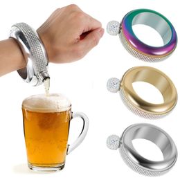 Herramientas de barra Pulsera de whisky creativa Jarra Frasco de cadera Brazalete de alcohol de acero inoxidable Bebidas para acampar Fiesta de cumpleaños Mujeres Niñas Regalos 231018