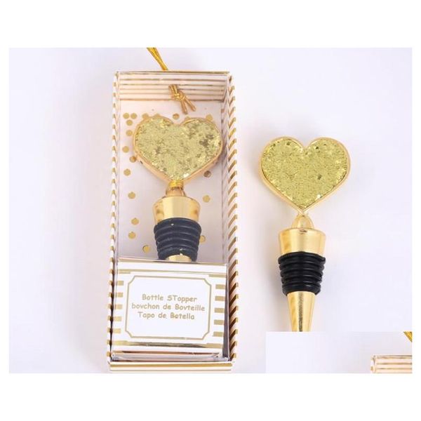 Herramientas de bar Tapón de botella de vino con forma de corazón Tapones de vinos dorados Regalos de favor de boda para invitados Recuerdos de San Valentín para novio Sn32 Dh4Fy