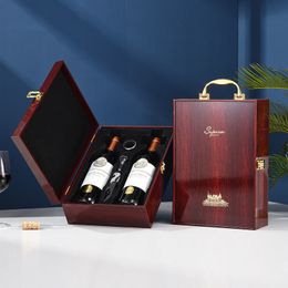 Outils de bar Haute qualité Double bouteille en bois boîte à vin organisateur de stockage à domicile porte-vin en bois boîte en cuir boîte-cadeau de vin rouge avec ensemble de vin 230918