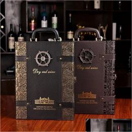 Bar Herramientas Organizador de almacenamiento para el hogar Caja de vino de madera PU Cuero Rojo Portable Portable Doble Regalos de lujo 231205 Drop entrega Dhvny Dhvny