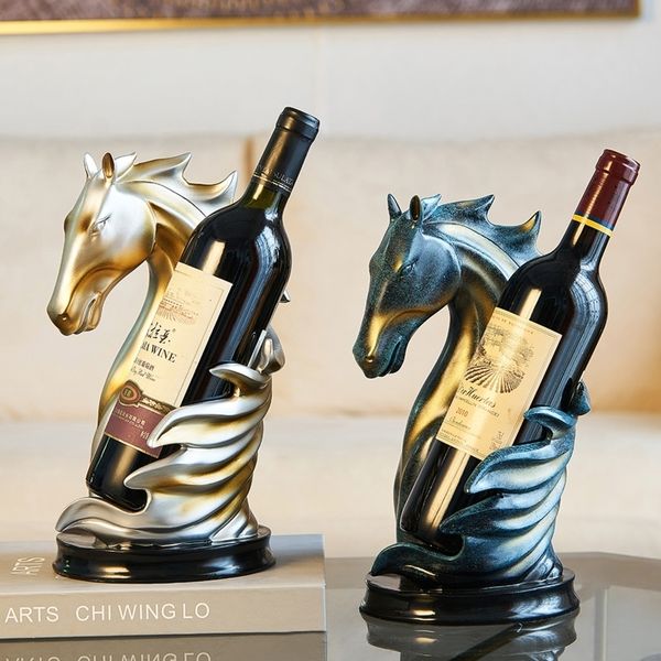 Herramientas de barra de caballo Rack de vino Estatuas de estatua de animales Estantes de la botella de la botella para fiesta de bodas Decoración de la cena romántica 230814
