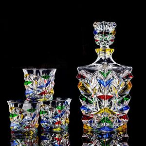 Bar Tools Italiaanse Craft Kleurrijke handgeschilderde Wine Jug Relief Carving Whiskey Glass Decanter Loodvrij Crystal Bottle Set 1000ML 230628