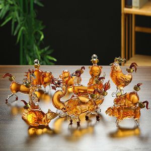 Lead-Free Crystal Whiskey Decanter - Chinese Zodiac Design, Transparent Glass Liquor Bottle for Scotch, Bourbon