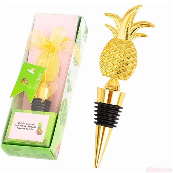 Outils de bar Bouchons à vin en métal Forme d'ananas créative Bouchon de bouteille de champagne Cadeaux d'invités de mariage Emballage de boîte-cadeau souvenir Drop Dhieo