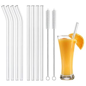 Outils de bar Pailles en verre réutilisables Paille à boire pour smoothie pour milkshakes Boissons glacées Ensemble de verres respectueux de l'environnement 231010