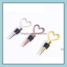 Outils de bar Rose Gold Sier Élégant Coeur Amant En Forme De Vin Rouge Champagne Vins En Métal Bouchon De Bouteille Saint Valentin Pour Cadeaux De Mariage Drop Otrbk