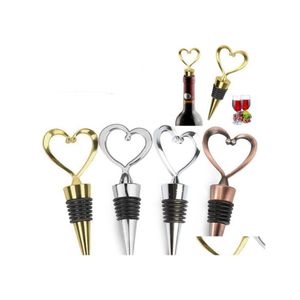 Outils de bar Rose Gold Sier Élégant Coeur Amant En Forme De Vin Rouge Champagne Vins En Métal Bouchon De Bouteille Saint Valentin Pour Cadeaux De Mariage Drop Dhjwz