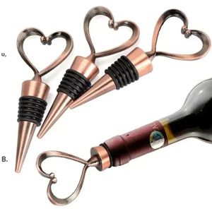 Outils de bar Rose Or Argent Élégant Coeur Amant En Forme De Vin Rouge Champagne Vins En Métal Bouchon De Bouteille Saint Valentin Pour Cadeaux De Mariage RRA11138