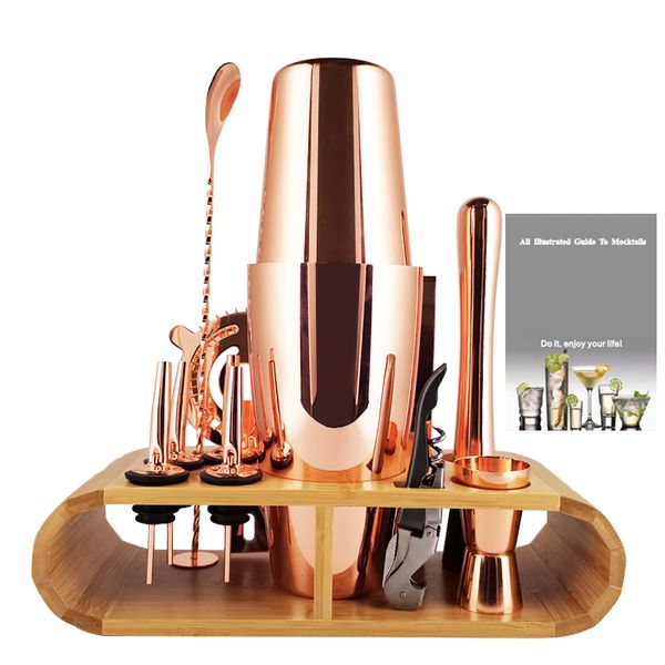 Bar Tools Shaker Bartender 113 piezas Metal Boston Cocktailshaker Rose Gold Black Cocktail Set Wine Stopper Mixer Jigger 230809