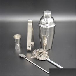 Outils de bar Ensemble de shaker à vin en acier inoxydable Sier Jigger Mélangeur Passoire à glace Clip Cuillère Shakers Kit Robuste pour outil de bar Top Qual Dhgarden Dhw1P