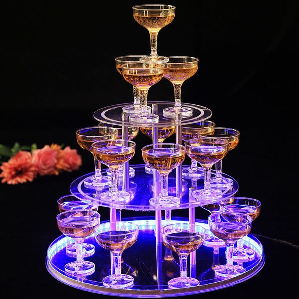 Bar Outils De Mariage Champagne Tour Threelayer Cocktail Verres Titulaire Transparent Acrylique Avec USB Lumière Pour Celebration Party Décoration 230612