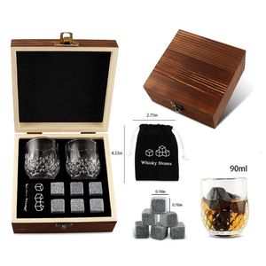 Outils de bar en verre de whisky avec 6 PCS Bourbon Chilling Stones in Wooden Box Day de la fête des pères anniversaire anniversaire