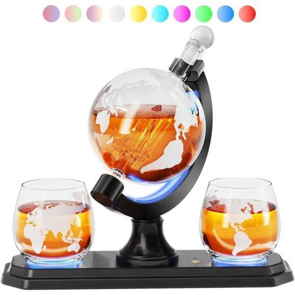 Bar Tools Whiskey Globe Decanter Juego de decantadores RGB de 7 colores Juego de decantador de 30.4 onzas con 2 pares de gafas Un regalo de cumpleaños único para los padres 240426