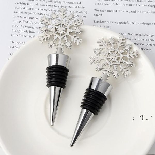 Outils de barre Faveurs de mariage d'hiver Bouchon de vin de flocon de neige fini en argent avec paquet simple Décorations de fête de Noël GCB15665