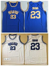 Barack Obama Jerseys 23 Men College Basketball High School Punahou Jerseys Uniform Team Color Blue Away Witte University Ademend