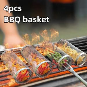 Barbecuemandset 20cm30cm Cilindrische BBQ Grill Familie Buiten Reizen Camping Picknick Roestvrij staal Eenvoudig kookgerei 240223