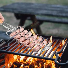 Barbecuekooien Barbecuerooster Camping Kookgerei Buiten Ronde BBQ Kampvuurgrillrooster Rollende grillmand BBQ-accessoires