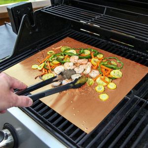 Revêtement de cuisson pour Barbecue, tapis de gril en cuivre, Portable, antiadhésif et réutilisable, 33x40CM, 0.2MM, tapis de gril et de cuisson, tampons de Camping pour BBQ