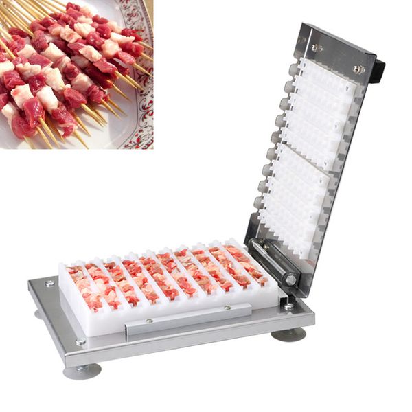 Barbacoa Stringer Box Machine Pinchos Kebab Maker Manual Acero inoxidable Easy Kabob Maker Escritorio Carne Cordero Satay Pincho