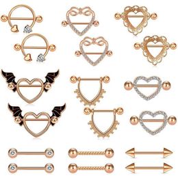 Barbell CZ en forme de cœur pour femmes et filles, anneau de langue, Piercing, bijoux de corps, anneaux de bouclier de mamelon, Set211Q