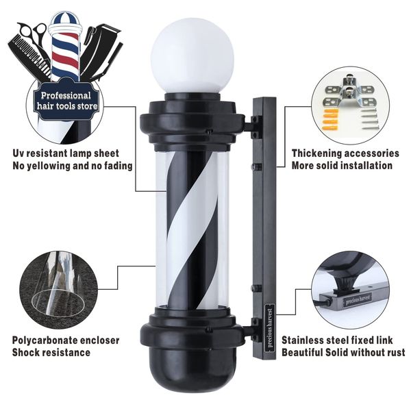 Polo de luz de peluquero Fuente de luz LED de 26.8 pulgadas de pared luminosa de la pared luminosa Luz de lámpara giratoria de letreros clásicos para salón