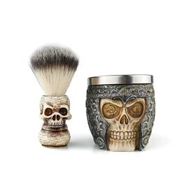 Peluquería Moda Diseño de calavera de alta gama Brocha de afeitar Juego de cuencos de jabón espumoso Herramienta de limpieza de barba para hombre Juego de herramientas de afeitar 240228