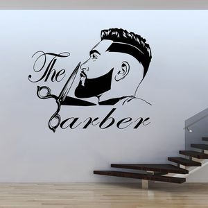 Salon de coiffure hommes barbe coiffure Salon mur fenêtre décalcomanie mode coiffeur coupe de cheveux autocollant mural vinyle papier peint amovible