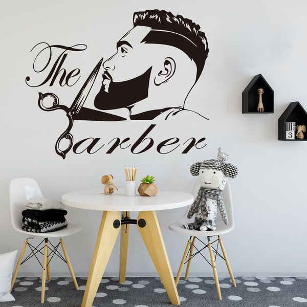 Barber Shop Hommes Barbe Coiffure Salon Mur Fenêtre Decal Toilettage Mode Coiffeur Coupe De Cheveux Barber Shop Mur Autocollant Vinyle 210308