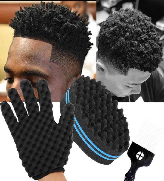 Guantes de esponja para trenzar el cabello para hombres, barbería, tenedor para peinar el cabello africano, peine, rizos, espuma para salón 2106158813360