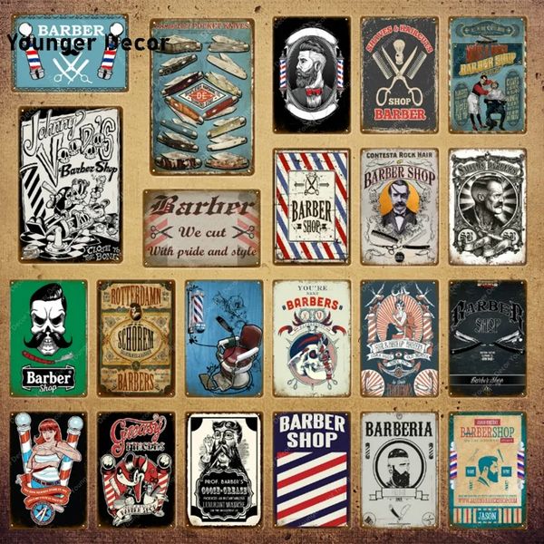 Barber Shop Carteles de metal Vintage Barber Metal Poster Cortes de pelo y afeitados Publicidad Tablero decorativo Hogar Hombre Cueva Tienda Decoración de pared Peluquería Regalo 30X20CM w01