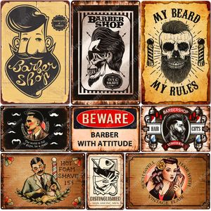 Barber Shop Poster Haar gesneden Vintage Metal Painting Tinnen Bar Pub Home Decor My Beard Rules Wandplaten Schuimscheermetaal Bord Maat 30x20cm