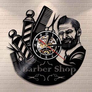 Barber Shop Sign Clock Corloge Barbes Pole Record Mur Horloge de coiffure Styliste Hair Tools Ciseaux Ciseaux Barber Shop Offre Y2001092427091