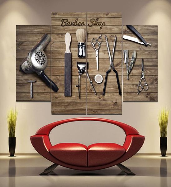 Salons de coiffure et outils Peintures sans cadre 4 pièces sans cadre imprimé sur toile Arts modernes maison mur Art HD impression peinture Y2001025129550