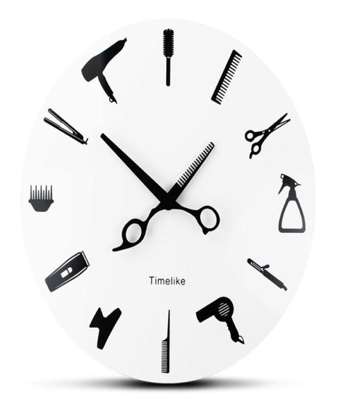 Barber Mur Clock Barber Equiment Tools Wall Horloge Modern Design Shop Business Sign Watch Beauty Hair Salon6426224