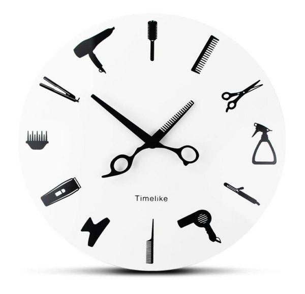 Barber Mur Clock Barber Equiment Tools Wall Horloge Modern Design Shop Business Sign Watch Beauty Hair Salon8026486