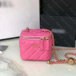 Bolsa de maquillaje de alta calidad Barbie Pink Bag CC10A Diseñador de bolsas de cuero de lujo de cuero de lujo Embalaje exquisito envío gratis 11 cm